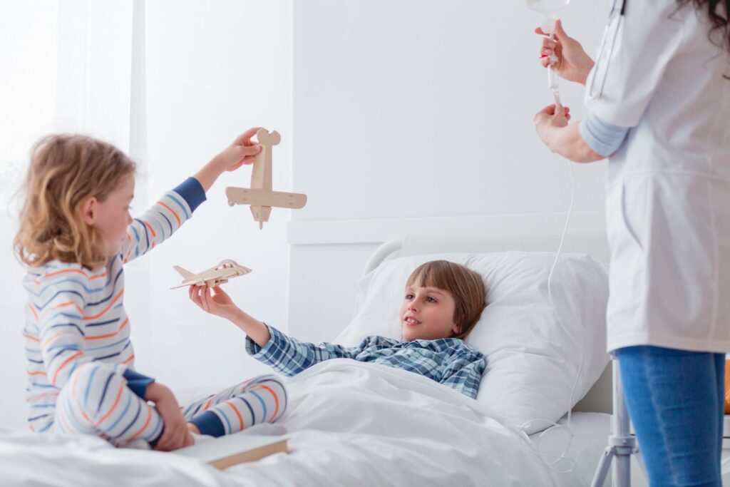 Kids playing with models